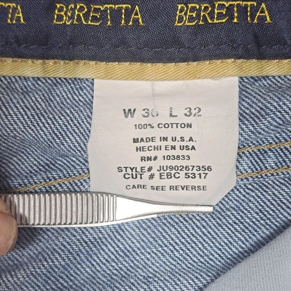 Beretta Mens Denim Jeans Blue Straight Leg Made in USA 100% Cotton 36x32